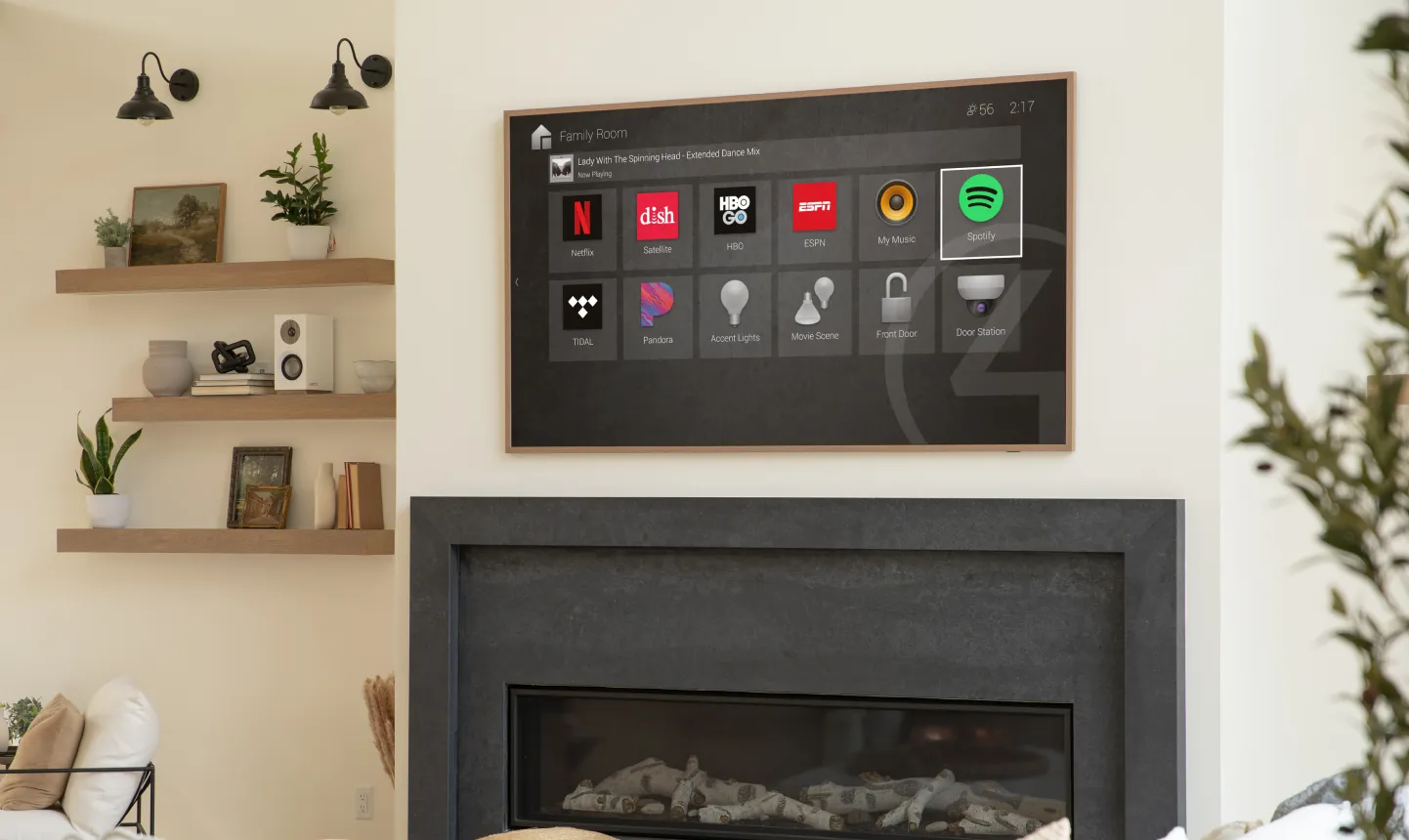 Control4 touch screen in a family room