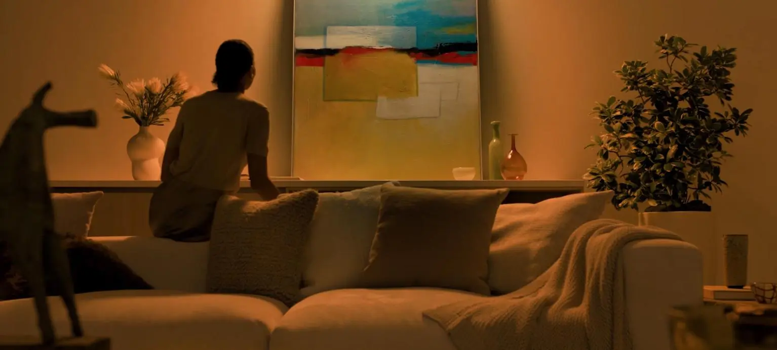 Living room with warm layered lighting